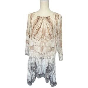 Roberto Cavalli 100% Silk Mini Print Boho Dress Beige Brown 38 EU Sz 4 US $1400